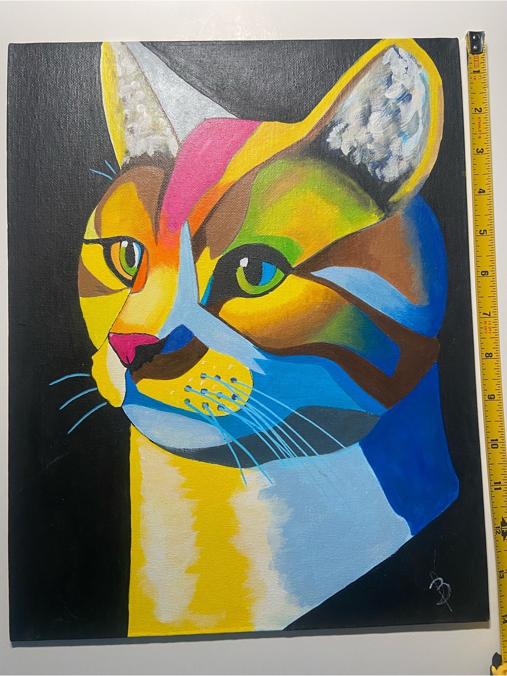 Colorful Abstract Cat Canvas Wall Art - handmade acrylic colours Pop Art